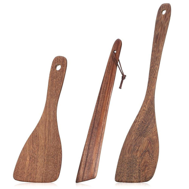 3Pcs Wooden Flat Spatulas, Multiple-sizes Acacia Wood Long Handle Spatula Set Multipurpose Flat Wooden Spoon for Cooking, Wood Cooking Utensil for Frying, Scraping, Flipping and Turning