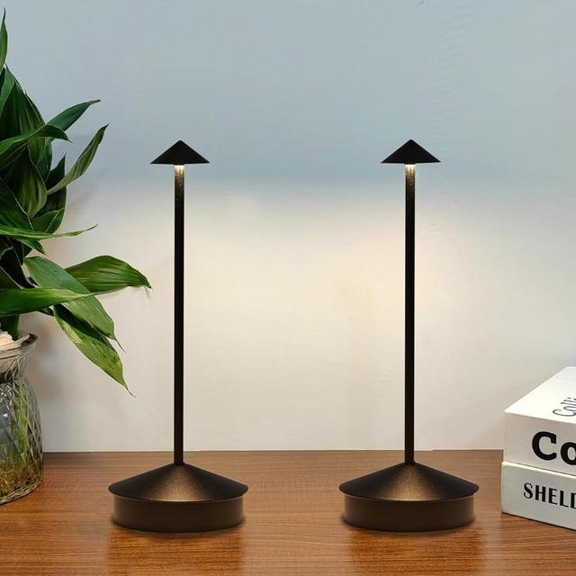 2 Pack Aluminum Cordless Table Lamp - 6000mAh Rechargeable, Portable Touch LED, Outdoor Waterproof Dimmable for Restaurant/Patio/Kitchen - Black