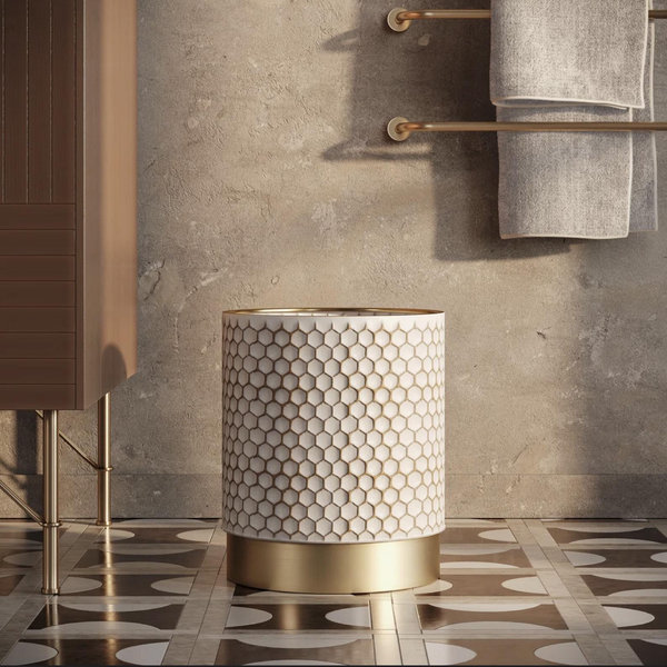 Honeycomb Mid Century Modern Indoor Metal Waste Basket With Metal Base - 1 Gallon