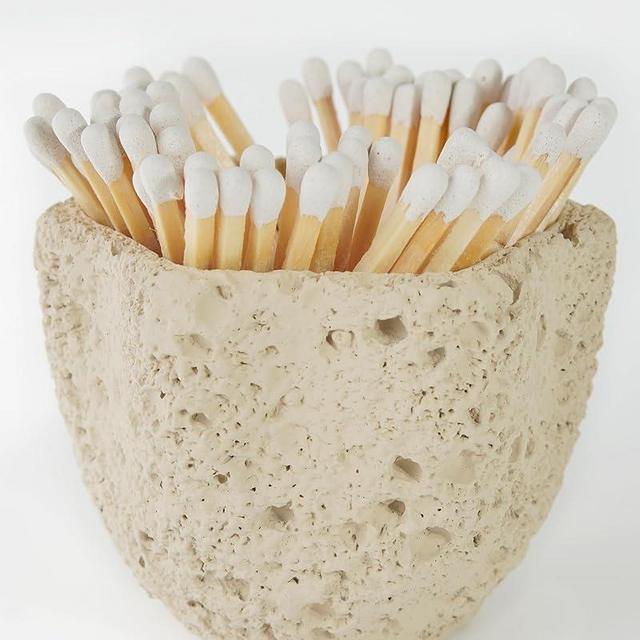 DINLiAN S Concrete Match Holder with Striker-Beautiful Petal Shape Match in Jar-for Cute/Fancy/Long Candle Matches,Refresh Any Modern Home Decor with Premium floral Jar-No Matches (milky beige)