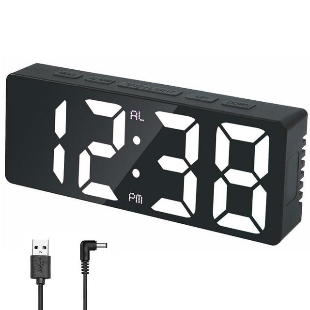 BuPnyou 6.5-inch Digital Clock, Small Digital Alarm Clock, Lightweight Digital Calendar, Temperature ℃/℉, Desktop Alarm Clock 12H/24H, Snooze Function, Adjustable Brightness, Corded Powered (White)