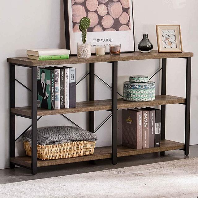 GRELO HOME Rustic Console Table for Entryway, Industrial Sofa/Entry Table with Storage Open Bookshelf, 55 Inch Gray Oak