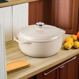 Lodge 6 Quart Enameled Cast Iron Dutch Oven with Lid – Dual Handles – Oven Safe up to 500° F or on Stovetop - Use to Marinate, Cook, Bake, Refrigerate and Serve – Sandalwood