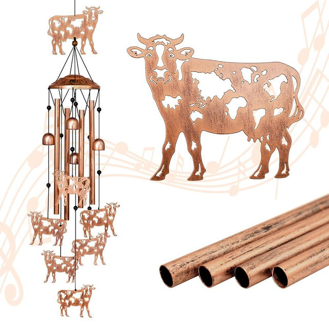 GDNSFIT Cow Wind Chimes for Outside, Metal Windchimes Outdoors, Cow Gifts for Women/Men, Memorial/Birthday Gifts, Garden Decor for Outside, Patio or Yard, Durable Chimes for Outdoors
