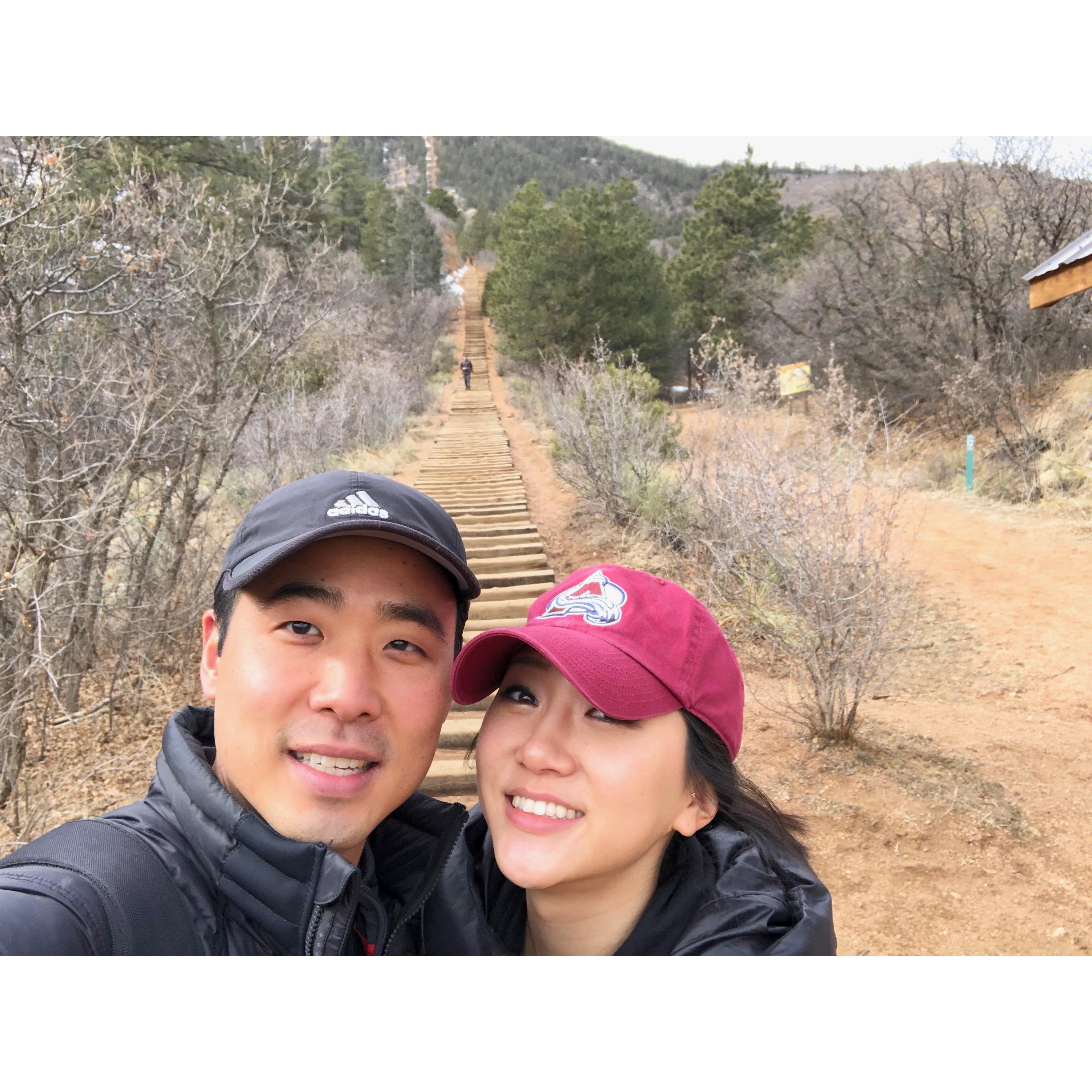 We hiked up the Manitou Incline in CO Springs. (0.88 miles of stairs, where many Olympians go to train) Jenn got very tired.