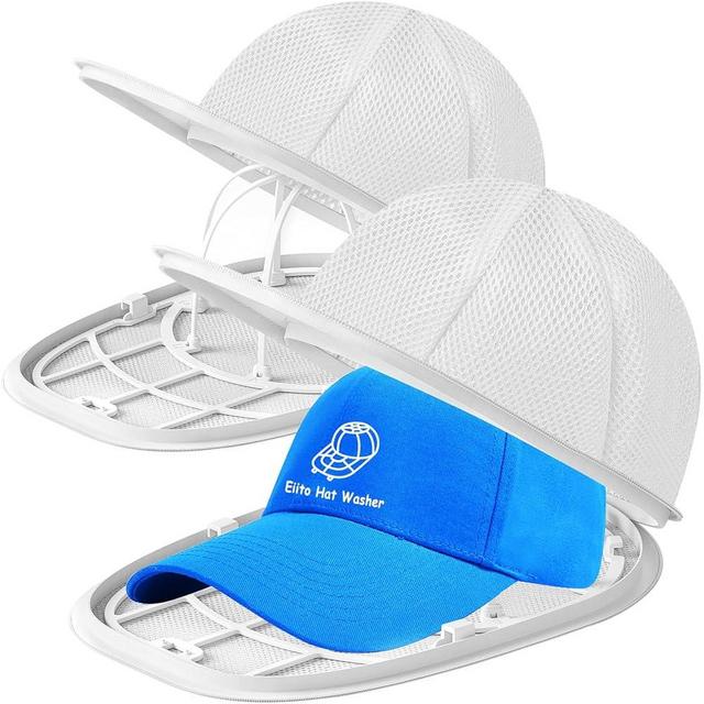 Hat Washer Cage Hat Cleaner, Hat Washer for baseball caps for Washing Machine or Dishwasher, Ball Cap Washer Frame for Flat & Curved Hats.2-Pack White