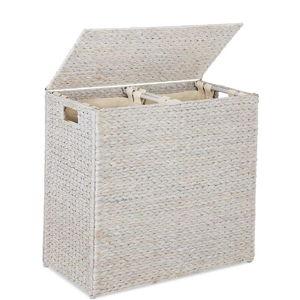 Best Choice Products Large Double Laundry Hamper with Lid, Natural Handwoven Water Hyacinth, 2 Sections w/ 2 Machine Washable Linen Liner Bags, Portable, Handles - White