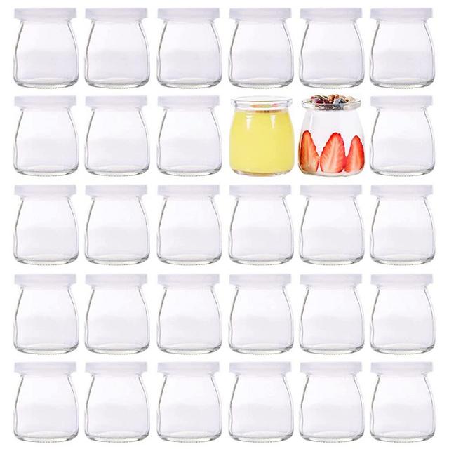 Kingrol 30 Pack 7 oz Glass Jars with Lids, Replacement Pudding Yogurt Jars, Glass Food Storage Containers for Jams, Jellies, Honey, Desserts, Party Favors