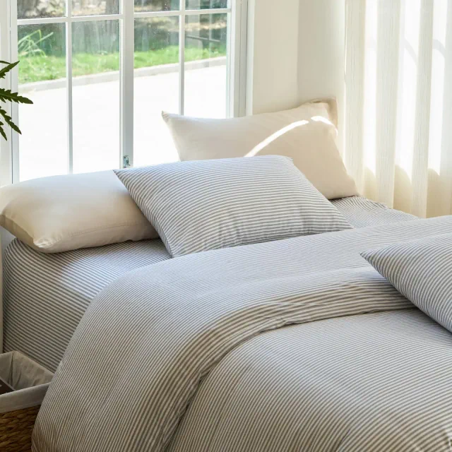 DOZ by SIJO Bamboo Viscose Duvet Cover Set, Organically Grown Bamboo, Buttery Soft, Cooling, High GSM Stripe Full / Queen