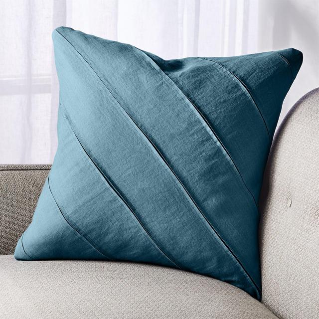Theta Teal Linen Pillow with Feather-Down Insert 20"