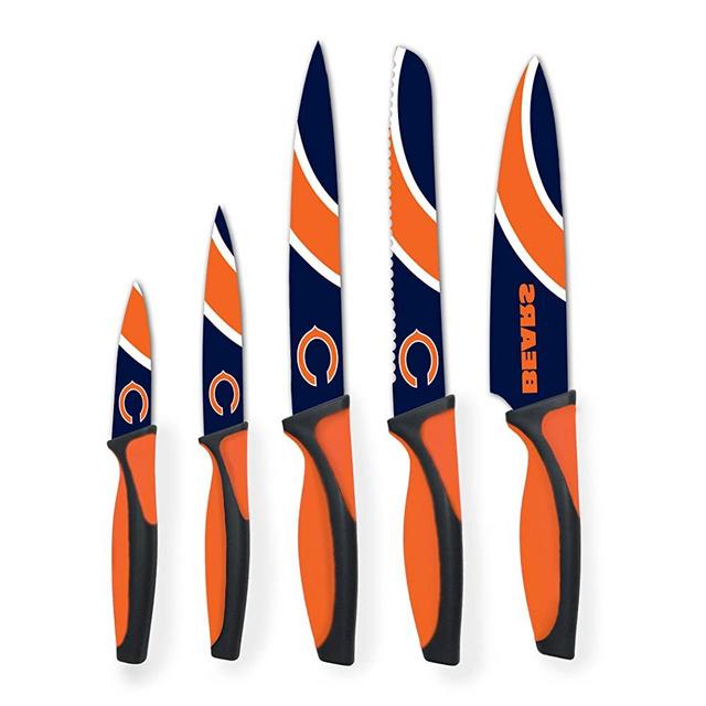 NFL Kitchen Knives - Set of 5 Stainless Steel Kitchen Knives - Chef Knife, Bread Knife, Carving Knife, Utility Knife, Paring Knife - Durable & Dishwasher Safe - Ideal Gift for the Loyal Sports Fan