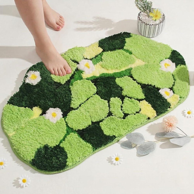 Softania Moss Bathroom Rug - Green Bath Mat with Absorbent Microfiber & Non-Slip Backing, Cottagecore Aesthetic Decor for Bathroom, Tub, Bedroom (32×20 Inch)