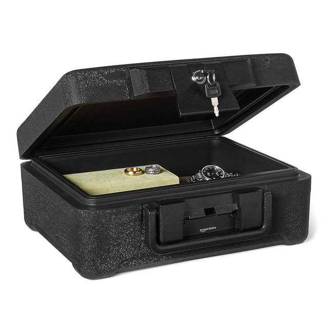 Amazon Basics Fire Chest with Mechanical Key, 0.22 cu. ft, Black