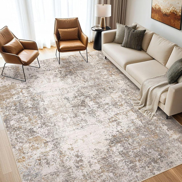 Area Rugs for Living Room: 8x10 Large Soft Washable Rug Modern Abstract Non-Slip Backing Stain Resistant Carpet for Bedroom Dining Room or Home Office Home Decor - Brown