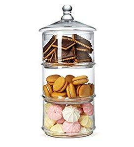 MyGift 3 Tier Stacking Apothecary Jars, Round Glass Candy and Cookie Dishes