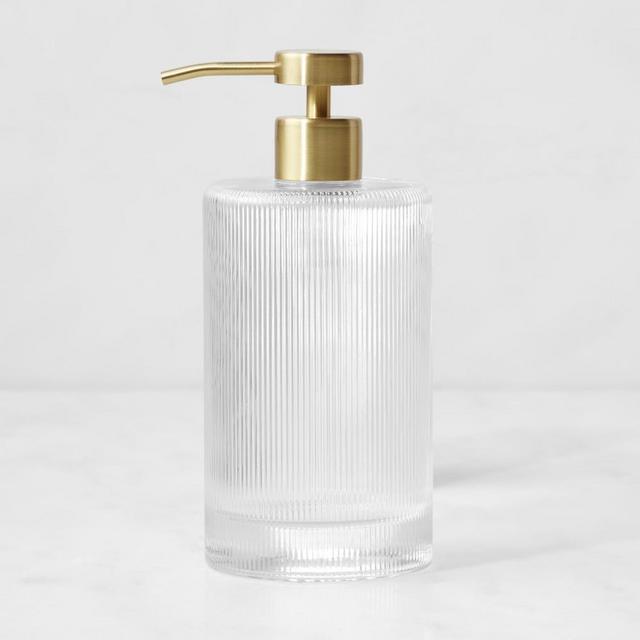 Williams Sonoma Hand Soap Dispenser Optic Glass, Brass, Set of 2