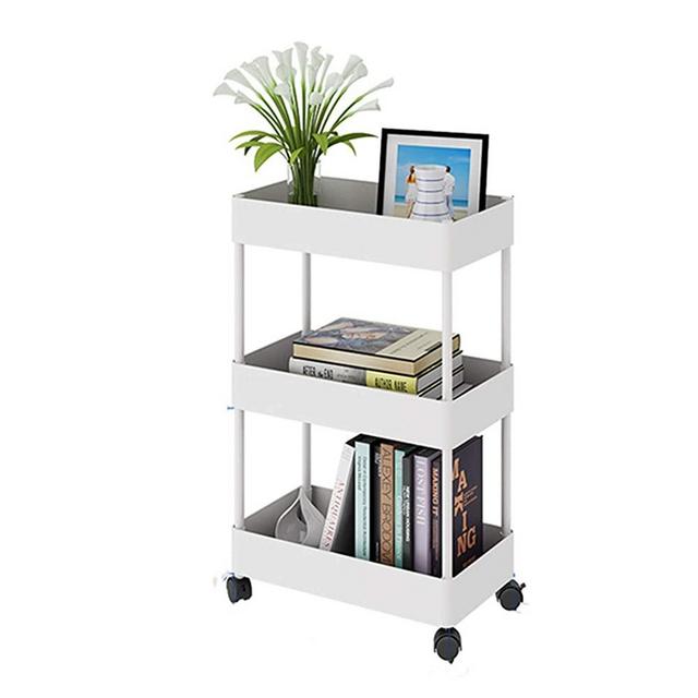 DCIGNA 3- Tie Slim Storage Cart with Wheels, Rolling Organizer Cart with Shelves, Slide Out Storage cart Laundry, Mobile Shelving Unit Organizer for Kitchen, Bathroom, Bedroom, Office (White)