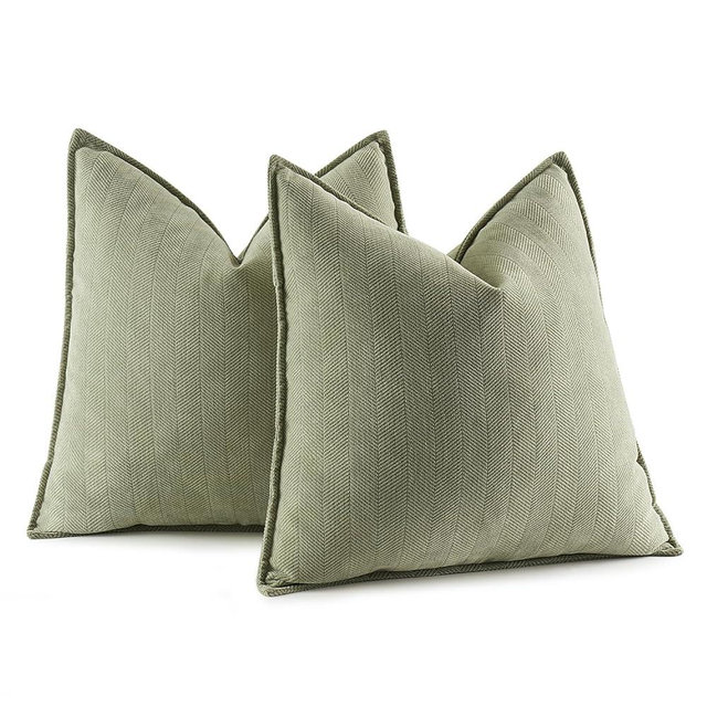 MIULEE Pack of 2 Sage Green Decorative Pillow Covers 18x18 Inch Soft Chenille Couch Throw Pillows Farmhouse Cushion Covers with Elegant Design for Sofa Bedroom Living Room Home Decor