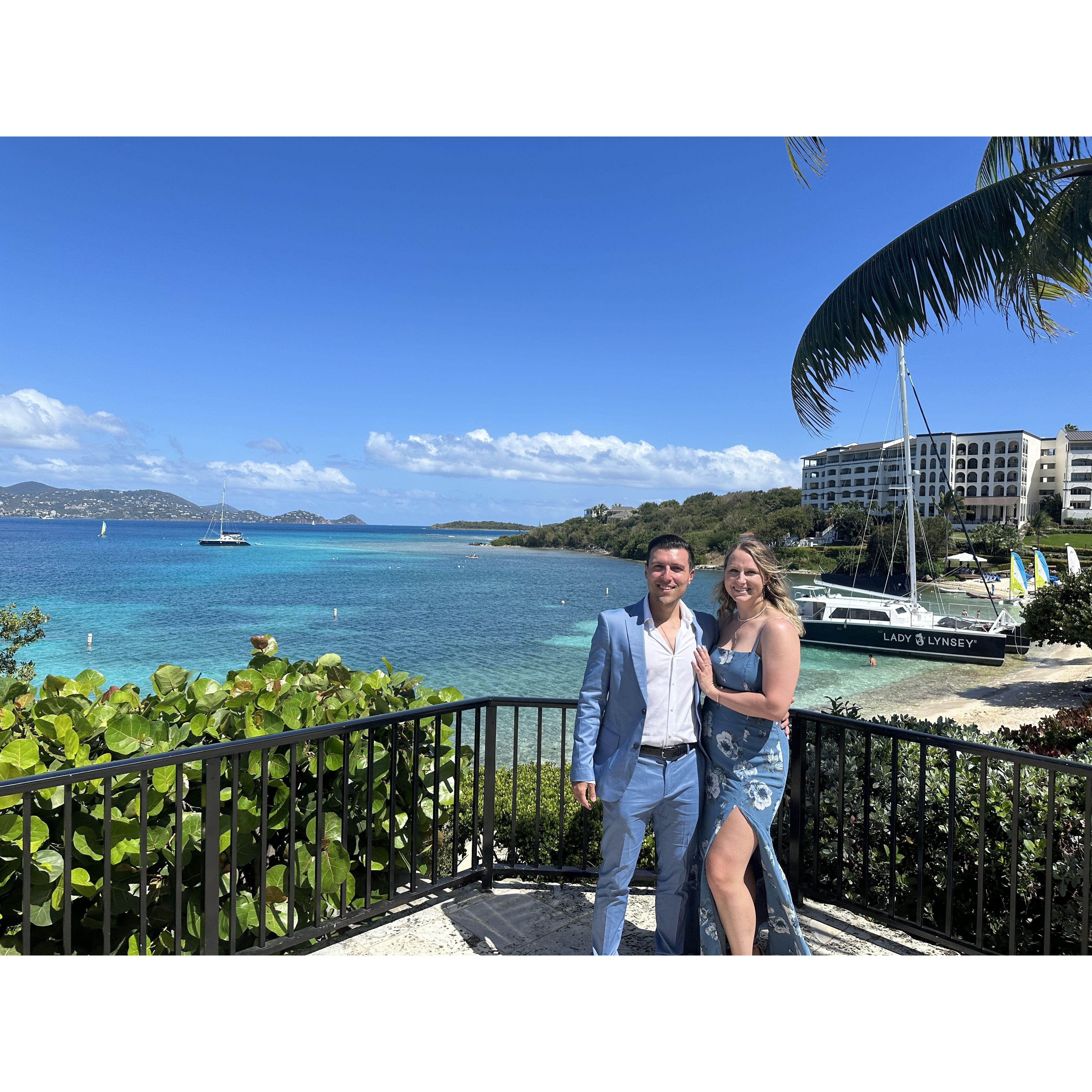 At Spencer & Felicia's wedding in St. Thomas. We were the best matching couple of the whole guest list, I'm sure of it. But that view 😍😍