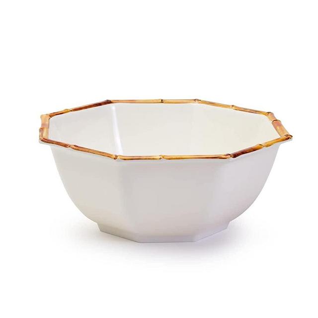 Two's Company BAMBOO TOUCH OCTAGONAL SERVING BOWL, White
