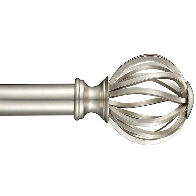 Yun Nephele Adjustable Curtain Rod for Window 48-84 inch Nickel Brushed, 1 inch Diameter Metal Single Curtain Rod Set with Round Cage Finials