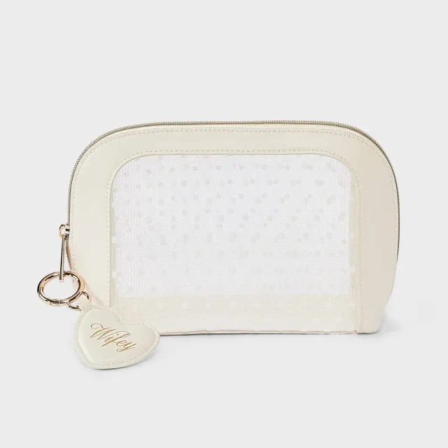 Mesh Polka Dot Bridal Pouch with Charm - A New Day™ White