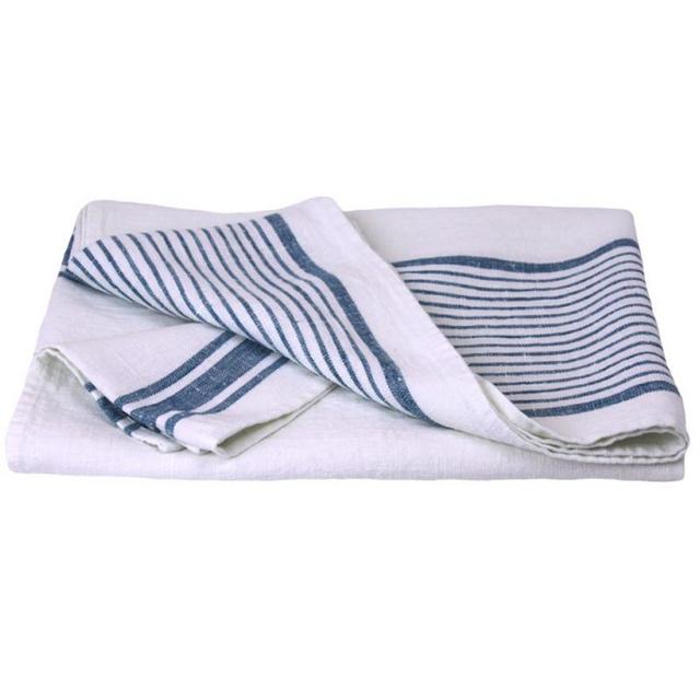 Linen Bath Towel – Luxury Thick Stonewashed – White with Stripes