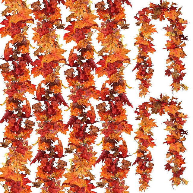 CQURE 6 Pack Fall Leaf Garland, Total 35Ft Artificial Maple Leaf Autumn Garland Fall Leaves Hanging Vines Fall Maple Leaves Thanksgiving Decor for Home Wedding Fireplace Party