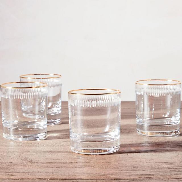 Etched Gold Rim Double Old Fashioned Glasses, Set of 4