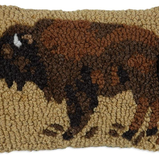 Chandler 4 Corners Artist-Designed Golden Buffalo Hand-Hooked Wool Decorative Throw Pillow - Wildlife Pillow for Couches & Beds - Easy Care & Low Maintenance - Nature & Wilderness Pillow