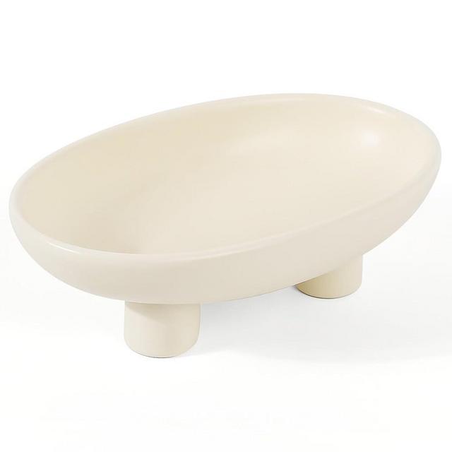 MELIUDEY Fruit Bowl Three-Legs Ceramic Fruit Bowl for Kitchen Counter, 10 Inch Fruit Basket Decorative Candy Bowl for Table Décor, Oval Large Bowls Key Bowl Home Table Décor (Crème 10 Inch)
