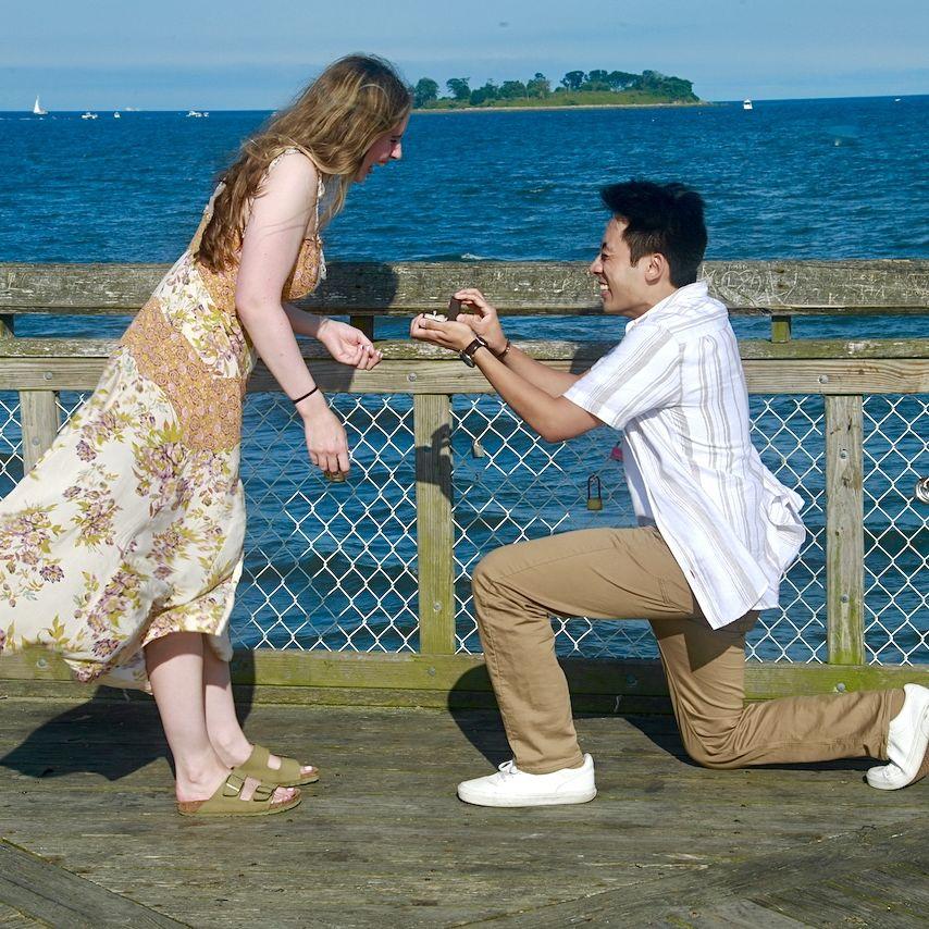 David popping the question at Walnut Beach, CT - July 2025