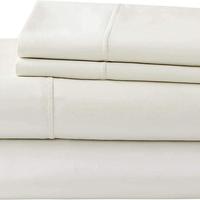 Luxury 1000 Thread Count Cotton Sheets for King Size Bed | Sateen Soft Ivory Cream Sheet Set with Deep Pocket, 4 Piece Bed Sheets - Fitted, Flat & 2 Pillow Cases - Stretch up to 20 Inches Mattress