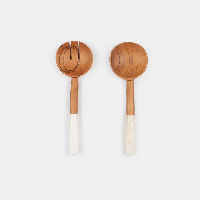 Carved White Handle Salad Servers