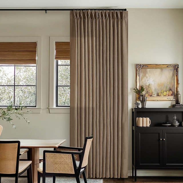 Extra Long Brown Linen Curtains 120 Inches Long Dutch Cocoa Boho Country Farmhouse Curtain Light Filtering Semi Sheer Back Tab Pinch Pleat Curtain for Tall Ceiling Living Room Bedroom 2 Panels