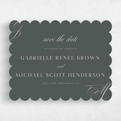 Green Scalloped Wedding Save the Date - Conques Landscape