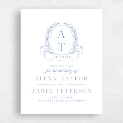 Dark Pastel Blue Wedding Save the Date - Hetherton Portrait