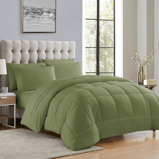 Bed-in-A-Bag Solid Color Comforter & Sheet Set Soft All Season Bedding, Queen, Sage