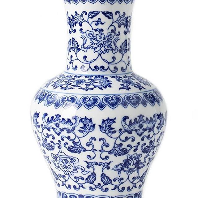 Blue and White Vase, Blue Vases Home Décor, Chinoiserie Vase, Blue and White Porcelain, Ceramic Vase for Home, Living Room, Bookshelf, Mantle Fireplace,Table Centerpieces,10"
