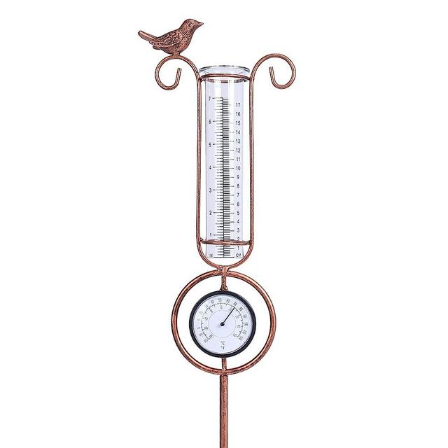 MUMTOP Rain Gauge Outdoor - 36 Inch Metal Bird Garden Stake with Thermometer for Lawn, Yard and Garden(Golden)