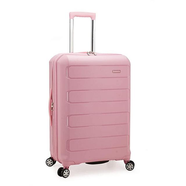 Traveler's Choice Pagosa Indestructible Hardshell Expandable Spinner Luggage, Pink, Checked-Medium 26-Inch