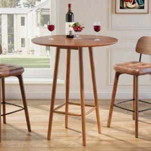 39.37" Round Bar Table, Solid Wood Bistro Table With Sturdy Frame