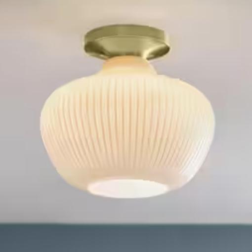 Home Decorators Collection Pompton 12 in. 1-Light Gold Semi-Flush Mount Ceiling Light Fixture with White Ribbed Glass BAL-2001