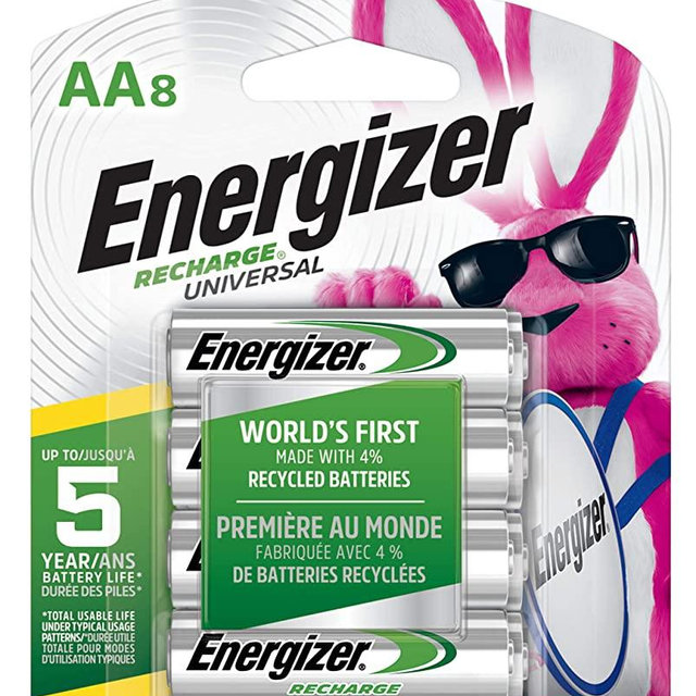 Energizer Rechargeable AA Batteries, 700 mAh NiMH, Pre-charged, Chargeable for 1,000 Cycles, 8 Count (Recharge Universal)
