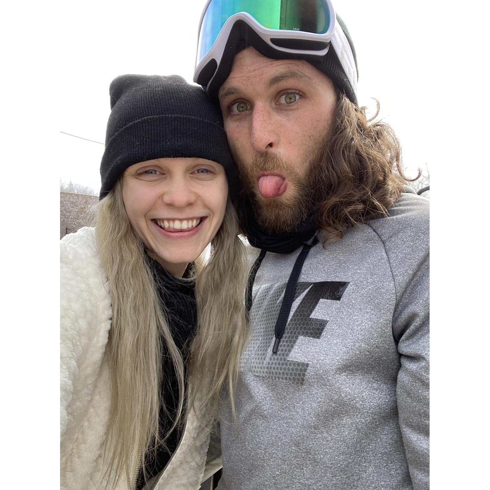 This photo was taken at Beech Mountain.
Chris loves to snowboard! Alahnah loves Chris! Lol
February 16th, 2021
