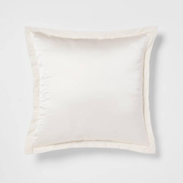 24"x24" Luxe Euro Sateen with Velvet Trim Decorative Pillow Ivory/White - Threshold™