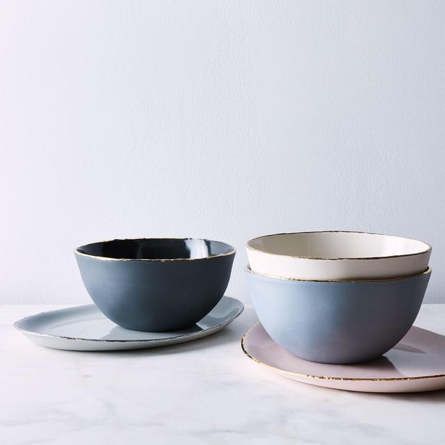 Porcelain Gold-Rimmed Serving Bowl (IVORY)