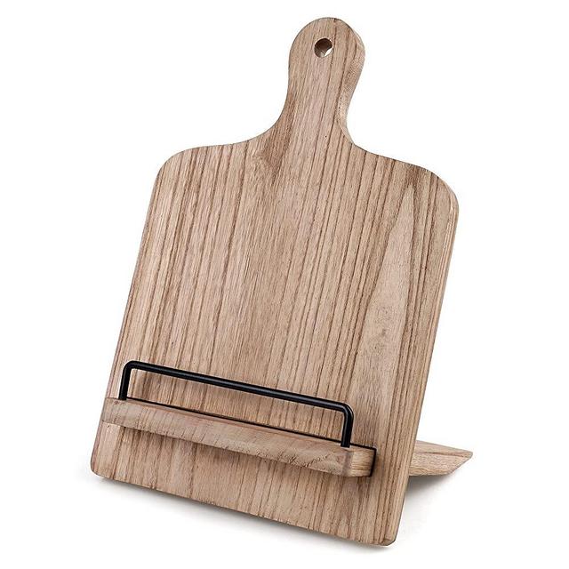 Cookbook Stand, Cutting Board Style Wood Recipe Holder Recipe Book Stand with Adjustable Pull-out Stand, Rustic Cookbook Holder (Rustic Brown)