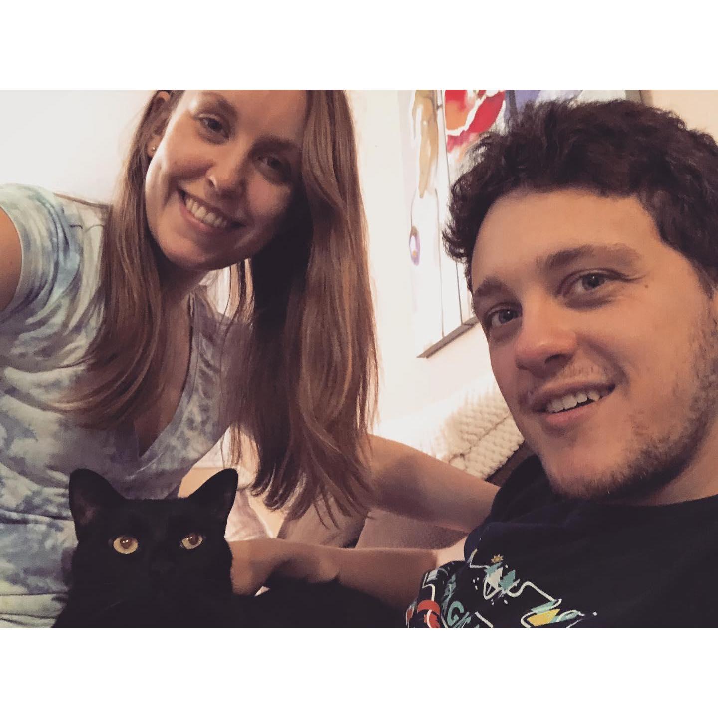 Family portrait with our kitty, Sven!