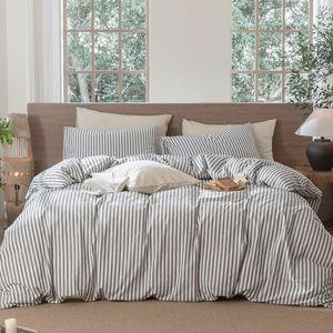Striped Duvet Cover SetDark Grey White Classic Stripes, Queen 90"x90"